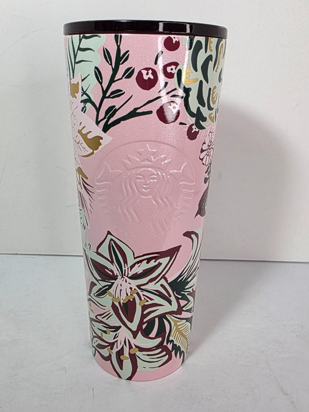 Starbucks 2022 Holiday Pink Enchanted Forest Floral Stainless Steel Tumbler 24oz